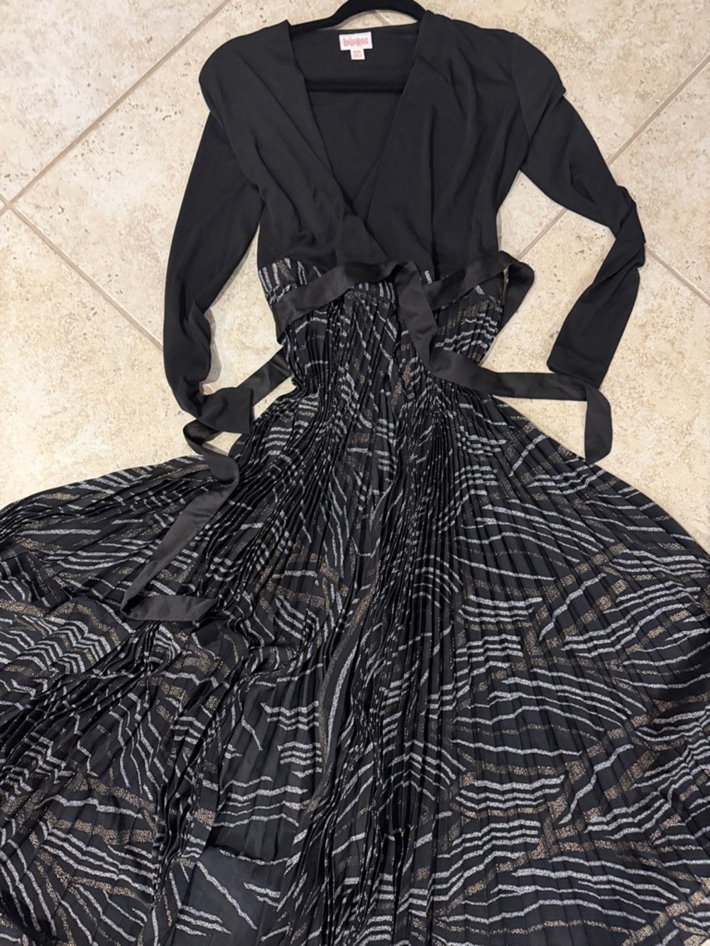LuLaRoe Deanne Black Wrap Maxi Dress with Silver Metallic Stripes